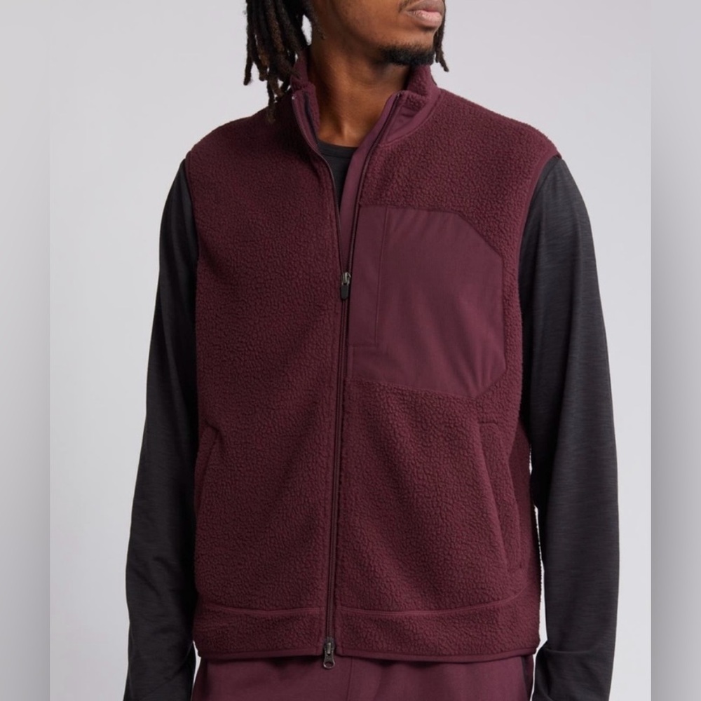 Nordstrom Fleece Vest Zella Mens Large Burgundy High Pile Activewear Grandpacore